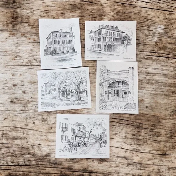 Charming Black and White Home Charleston SC Sketches Note Cards (5) Historical - Picture 1 of 10